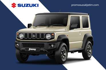 Suzuki Jimny warna krem tampak depan dengan desain SUV compact off-road tangguh dan ikonik