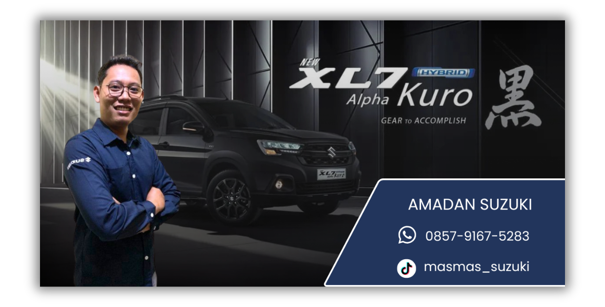 Sales Suzuki menawarkan XL7 Hybrid Alpha Kuro dengan informasi pemesanan dan sosial media